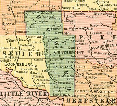 Early map of Howard County, Arkansas including Nashville, Mineral Springs, Dierks, Saratoga, Tollette, Euclid 